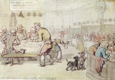 The Wheatshief Comer House, Salisbury Court, Fleet Street (tinta e wc no papel) de Thomas Rowlandson