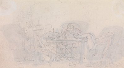 Três desportistas a dormir à mesa nas suas cadeiras de Thomas Rowlandson