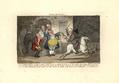 Um homem bêbado a montar um cavalo virado para a cauda. de Thomas Rowlandson