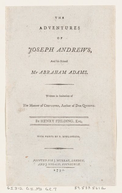 Página de rosto: As aventuras de Joseph Andrews e seu amigo Sr. Abraham Adams, 1792., 1792. de Thomas Rowlandson