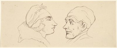 Duas caricaturas: um homem e uma mulher de Thomas Rowlandson