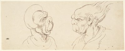 Duas caricaturas: cabeças masculinas de Thomas Rowlandson