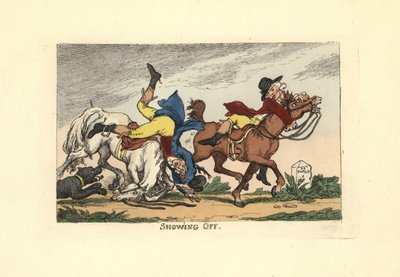 Dois homens a cair dos seus cavalos depois de se exibirem. A exibirem-se. de Thomas Rowlandson