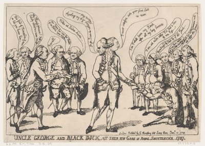 Tio George e Black Dick em seu New Game of Naval Shuttlecock, 11 de janeiro..., 11 de janeiro de 1787. de Thomas Rowlandson