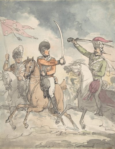 Estudo não utilizado para uma placa para o Exercício de Espada Larga Húngara e das Terras Altas, 12 de fevereiro de 1799, ca 1799. de Thomas Rowlandson.