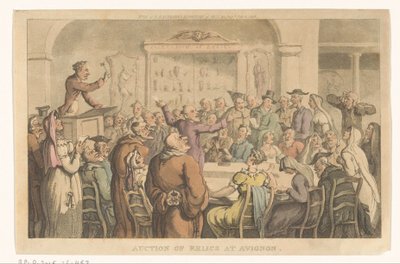 Leilão de relíquias em Avignon
Leilão das Relíquias em Avignon (título sobre o objecto) de Thomas Rowlandson