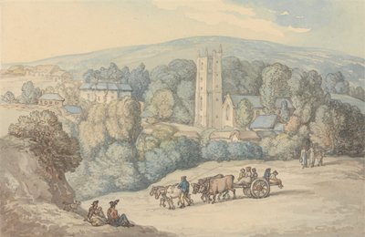 Vista da igreja e da aldeia de St. Cue, na Cornualha de Thomas Rowlandson