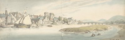 Vista da cidade sobre um castelo do rio Carwitham, 1775-1827. de Thomas Rowlandson