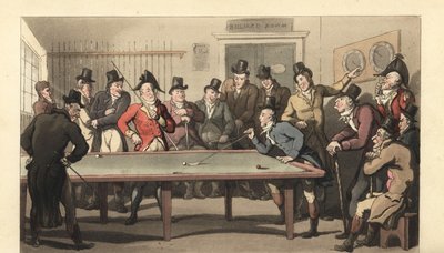 Jovens cavalheiros ingleses jogando um jogo de bilhar de Thomas Rowlandson