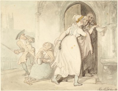 Jovem à porta da igreja ou na confissão de Thomas Rowlandson