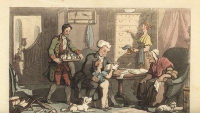 Rapazinho nas aulas com um tutor e a sua avó de Thomas Rowlandson
