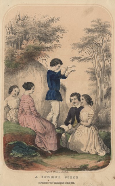 Uma cena de verão, modas para vestidos de crianças, litho por Wagner und McGuigan, 1850 de Thomas S. Wagner