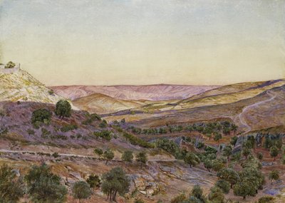 As Colinas de Moabe e o Vale de Hinom, 1854 (aguarela e bodycolour) de Thomas Seddon