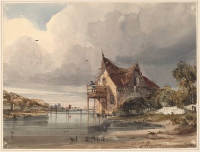 Um rio e casa de campo com paliçada branca de Thomas Shotter Boys