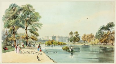 Palácio de Buckingham do St.James Park, placa onze de Original Views of London as It Is de Thomas Shotter Boys