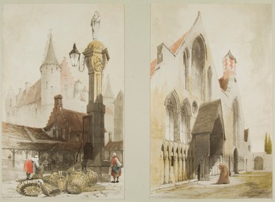 Mercado de Peixe, Antuérpia e Hospice des Vieillards, Cand, da Pitoresca Arquitetura em Paris, Gante, Antuérpia, Touen, etc. de Thomas Shotter Boys
