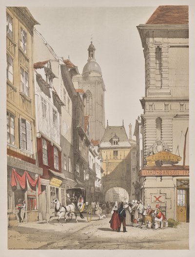 Arquitetura pitoresca em Paris, Ghent, Antuérpia, Rouen: Rue de la Crosse Horlogue, Rouen, França de Thomas Shotter Boys