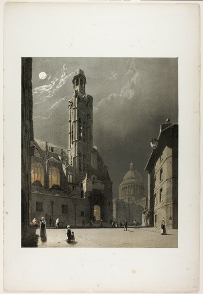 St. Etienne du Mont e o Panteão, Paris, placa 20 de Arquitetura Pitoresca em Paris, Gand, Antuérpia, Rouen, Etc. de Thomas Shotter Boys