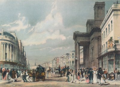 Vista da rua Regent, olhando para o quadrante com a capela de Hanover em primeiro plano, 1842 de Thomas Shotter Boys