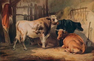 Um touro e três vacas em um estábulo, c1856 de Thomas Sidney Cooper
