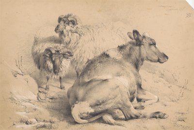 Uma vaca e dois carneiros de Thomas Sidney Cooper