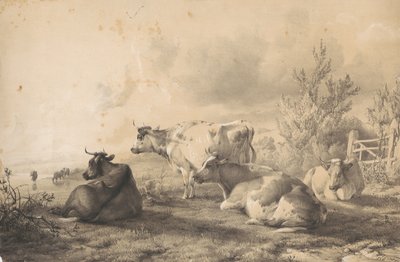 Gado deitado junto a uma vedação de Thomas Sidney Cooper