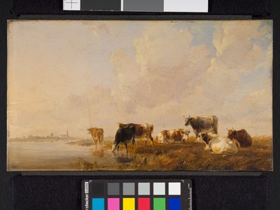 Gado perto de um rio, 1835 de Thomas Sidney Cooper
