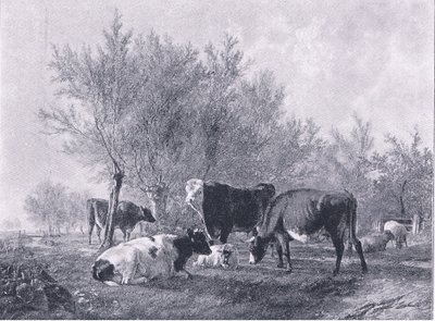 Paisagem com gado, de The Magazine of Art 1893, Cassell and Company de Thomas Sidney Cooper