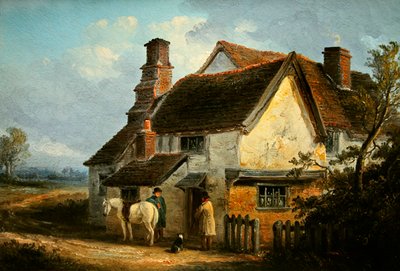 Dois Solavancos Falando Fora de uma Casa de Campo (óleo sobre tela) de Thomas Smythe