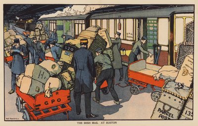 O Correio Irlandês em Euston (litografia a cores) de Thomas Somerfield