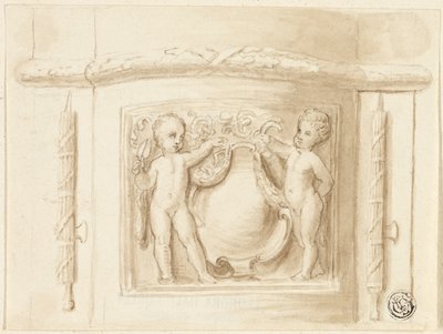 Base de Pilastra com Relevo, com 2 Putti, Escudo de Thomas Stothard