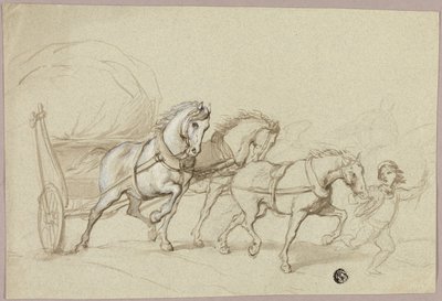 Criança conduzindo três cavalos e carroça de Thomas Stothard