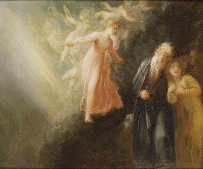Prospero, Miranda e Ariel, de &39;The Tempest&39;, c.1799 (óleo sobre papel montado sobre tela) de Thomas Stothard