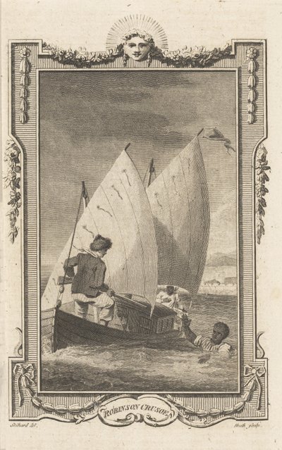 Robinson Crusoe, da revista Novelists Magazine, pub. 1781 de Thomas Stothard