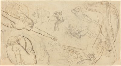 Folha de estudos com anjos e figuras encolhidas (ilustração para a Bíblia de Macklin?) de Thomas Stothard