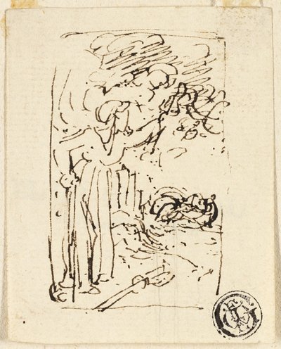 Esboço da figura apoiada na bengala de Thomas Stothard