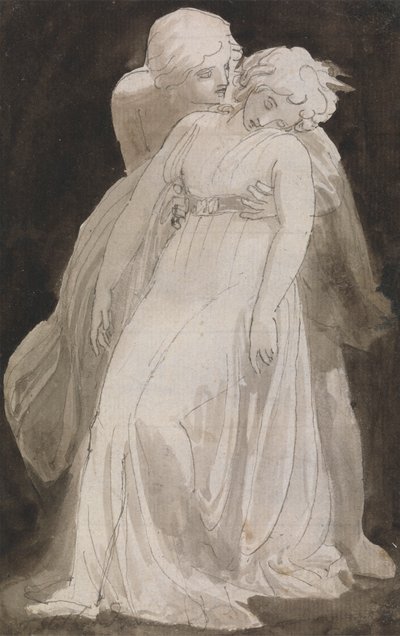 Solicitude: Um homem que apoia uma mulher em desmaio de Thomas Stothard