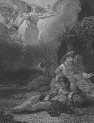 Os Anjos aparecem aos Pastores, São Lucas 2, Verso 8-21 de Thomas Stothard