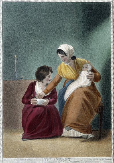 The Newborn - in "The 7 Ages of Man", de Shakespeare, doente. de W. Broniley, Londres de Thomas Stothard