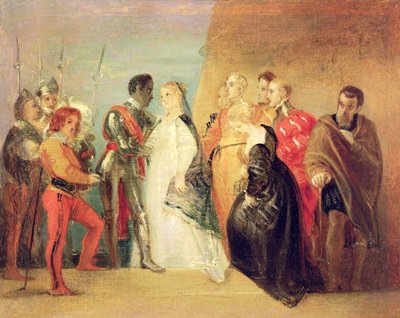 O Retorno de Othello, Ato II, Cena ii de &39;Othello&39;, c.1799 (óleo sobre papel montado na tela) de Thomas Stothard