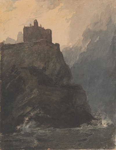 Castelo na falésia, com um mar tempestuoso, e naufrágio na base da falésia de Thomas Sully
