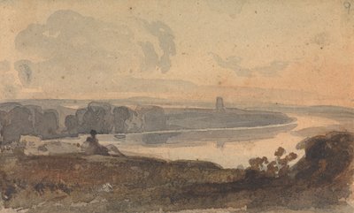 Paisagem, com o rio Winding, Figura na Colina em Primeiro Plano de Thomas Sully