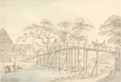 Ponte sobre o rio Severn em Newtown, Olhando rio acima de Thomas Sunderland