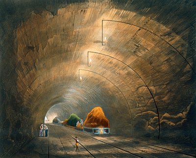The Tunnel, de &39;Colored View of the Liverpool und Manchester Railway&39;, gravado por H. Pyall, publicado pela Ackermann und Co., Londres, 1833 de Thomas Talbot Bury