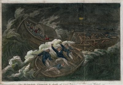 O Melancólico naufrágio e a morte de Lord Royston. Litografia (17,5 x 25,8 cm), edição de Londres (Inglaterra), por Thomas Tegg (1808). Arte inglesa de Thomas Tegg