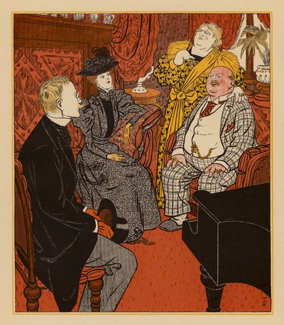 Uma visita (litografia a cores) de Thomas Theodor Heine