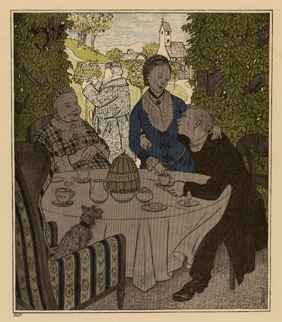 Candidato ao sacerdócio apaixonado pela sua nova esposa (litografia a cores) de Thomas Theodor Heine