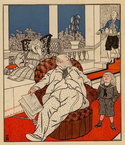 Rapaz pergunta ao pai o que quer ser quando for grande (litografia a cores) de Thomas Theodor Heine