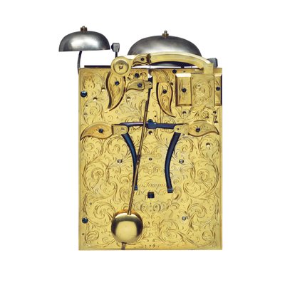 Detalhe de um relógio de suporte impressionante montado Queen Anne com repetição de um quarto de puxar, nº 376, c.1705 (latão dourado) (ver também 867498-500) de Thomas Tompion