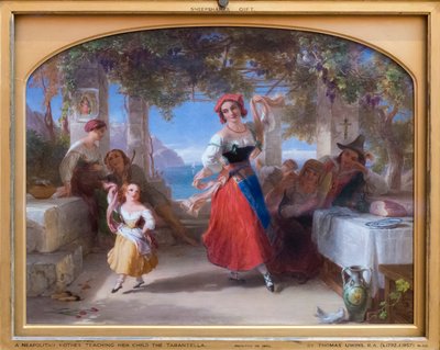 Uma mãe italiana a ensinar a tarantela ao seu filho (óleo sobre painel) de Thomas Uwins